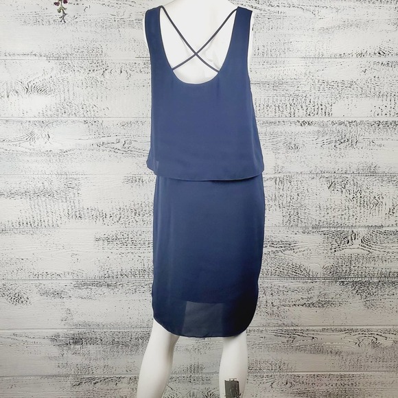 H By Bordeaux Layered Sleeveless Navy Blue Chiffon Cocktail Evening Dress Small - Picture 9 of 9